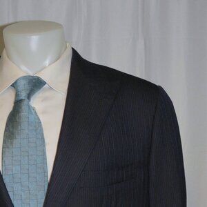 Marcello Vero x D'Avenza Bespoke Navy Striped Cashmere Blend Suit 43R